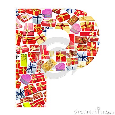 P Letter made of giftboxes Stock Photo