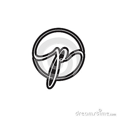 P letter script circle logo design vector Vector Illustration