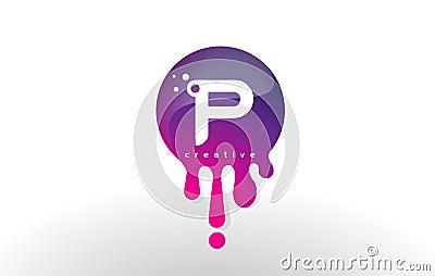 P Letter Splash Logo. Purple Dots and Bubbles Letter Design Vector Illustration