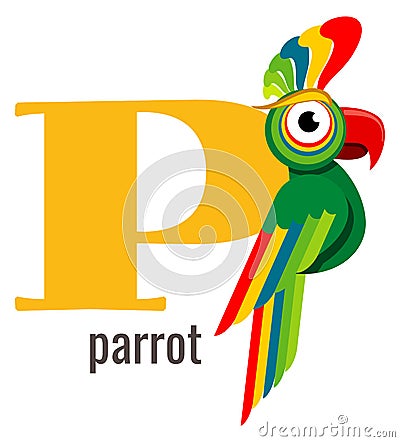 P letter symbol. Parrot card. Alphabet word Vector Illustration