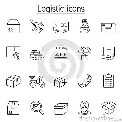 Logistic & Delivery icon set in thin line style Vector Illustration