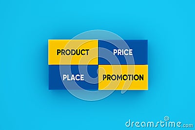 4P marketing mix concept. Product, place, price and promotion words on colorful blocks Stock Photo