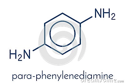 p-Phenylenediamine PPD hair dye molecule. Also precursor in polymer synthesis. Known contact allergen, possibly carcinogenic.. Vector Illustration