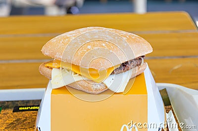 P`tits Plaisirs sandwich in McDonald restaurant. Editorial Stock Photo