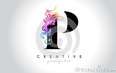 P Vibrant Creative Leter Logo Design with Colorful Smoke Ink Flo Vector Illustration