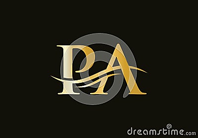 PA logo Design. Premium Letter PA Logo Design with water wave concept Vector Illustration