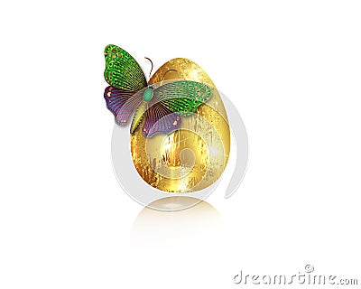 Realistic golden egg with luxury butterfly, Easter concept vector illustration isolated on white background Vector Illustration