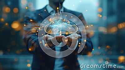 PaaS streamlines application development by providing essential tools and services hosted in the cloud. Man holding digital cloud Stock Photo