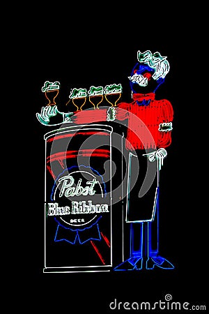 Pabst Blue Ribbon Beer Sign Las Vegas Editorial Stock Photo