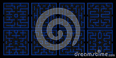 Pac man game maze set Vector Illustration