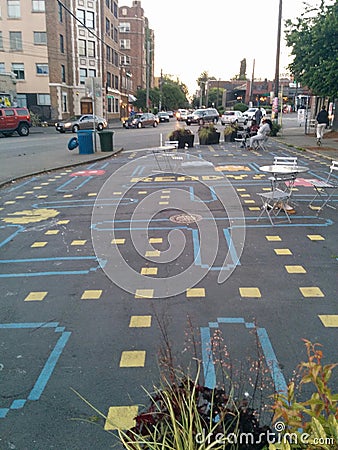 Pac-Man street art park in Seattle, wide view Editorial Stock Photo