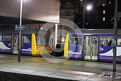 Pacer diesel multiple unit trains at Leeds station Editorial Stock Photo