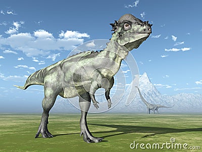 Pachycephalosaurus and Mamenchisaurus Cartoon Illustration