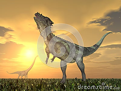 Pachycephalosaurus and Mamenchisaurus Cartoon Illustration