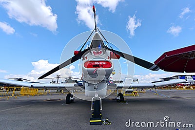 Pacific Aerospace P-750 XSTOL single turboprop plane on display at Singapore Airshow Editorial Stock Photo