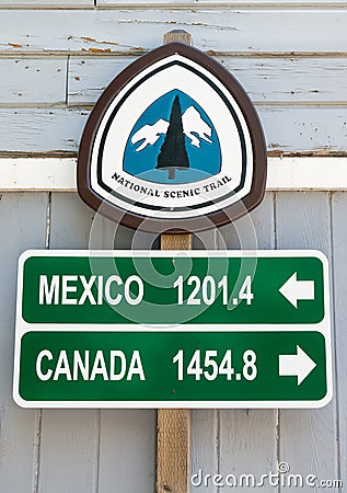 Pacific Crest Trail mileage sign Stock Photo