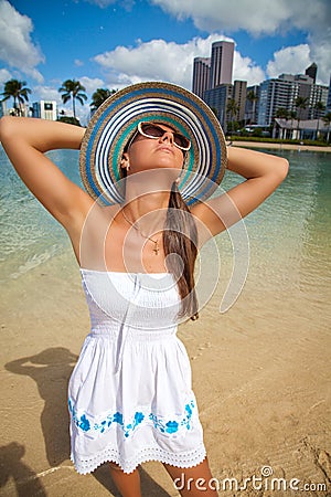 Pacific Islander woman wearing Straw Hat Stock Photo