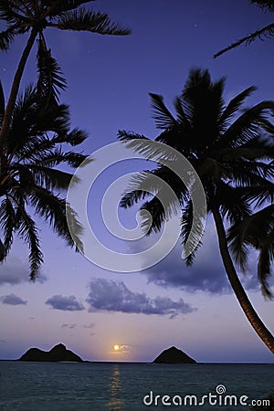 Pacific moonrise in hawaii Stock Photo