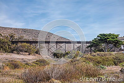 Pacific railroad bridge at Jalama Beach, Lompoc, CA, USA Stock Photo