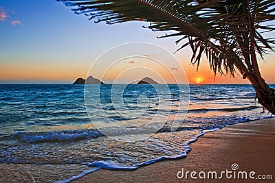 Pacific sunrise at Lanikai beach in Hawaii Stock Photo