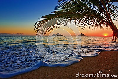 Pacific sunrise at Lanikai beach in Hawaii Stock Photo