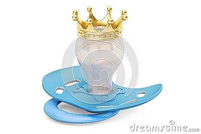 Pacifier with golden crown, 3D rendering Stock Photo