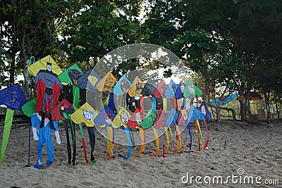 Kite seller at Watu Karung Beach, Pacitan, East Java. Editorial Stock Photo