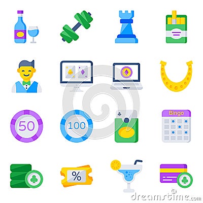 Pack of Casino and Gambling Flat Icons Vector Illustration