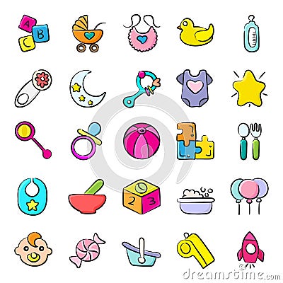 Pack Of Childhood Doodle Icons Vector Illustration