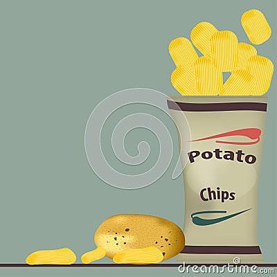 Pack of chips and glass Vector Illustration