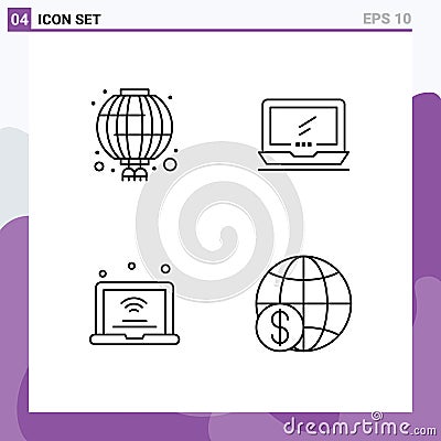 Pack of 4 creative Filledline Flat Colors of china, laptop, red, device, internet of things Vector Illustration