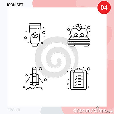 Pack of 4 creative Filledline Flat Colors of lotus, startup, couple, romance, clipboard Vector Illustration