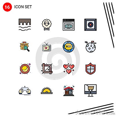 Pack of 16 creative Flat Color Filled Lines of search, product, spring, favorite, html Vector Illustration