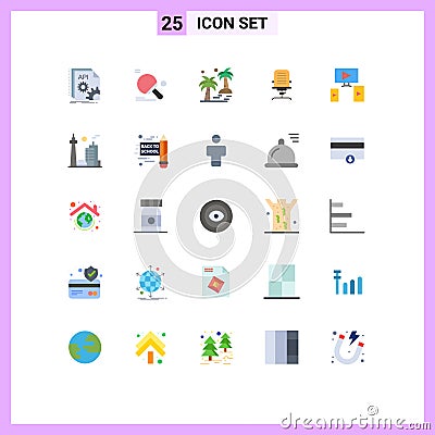 Pack of 25 creative Flat Colors of business, armchair, ping pong, arecaceae, tree Vector Illustration