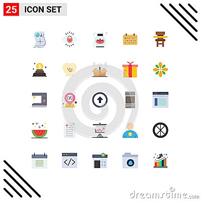 Pack of 25 creative Flat Colors of chair, year, lock, mounth, calendar Vector Illustration