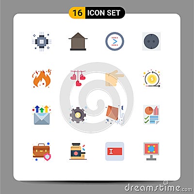 Pack of 16 creative Flat Colors of danger, electric, hut, right, interface Vector Illustration