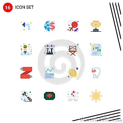 Pack of 16 creative Flat Colors of game, golfer, celebration, golf, progress Vector Illustration