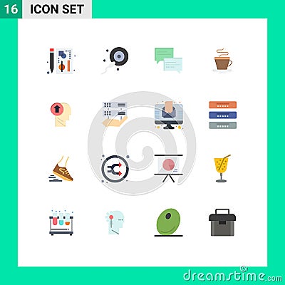 Pack of 16 creative Flat Colors of head, indian, chat, coffee, tea Vector Illustration