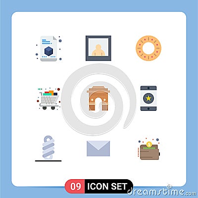 Pack of 9 creative Flat Colors of indian, hinduism, gifts, global, shopping Vector Illustration