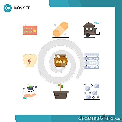 Pack of 9 creative Flat Colors of pot, people, camp, in, transport Vector Illustration