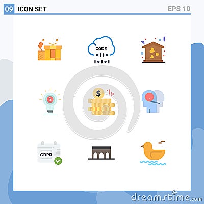 Pack of 9 creative Flat Colors of startup, idea, programming, financial, move Vector Illustration