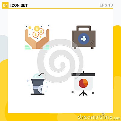 Pack of 4 creative Flat Icons of dollar, cold, online, disease, summer Vector Illustration