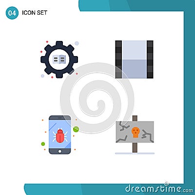 Pack of 4 creative Flat Icons of education, security, book, video, easter Vector Illustration