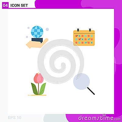 4 Thematic Vector Flat Icons and Editable Symbols of hand, flora, network, mounth, flower Vector Illustration