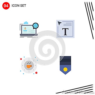 Pack of 4 creative Flat Icons of webinar, bean, seminar, font color, coffee Vector Illustration