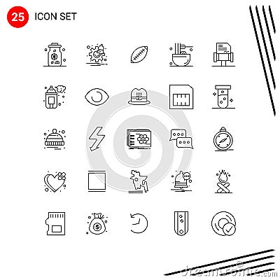 Pack of 25 creative Lines of meal, drinks, australia, cooking, sport Vector Illustration