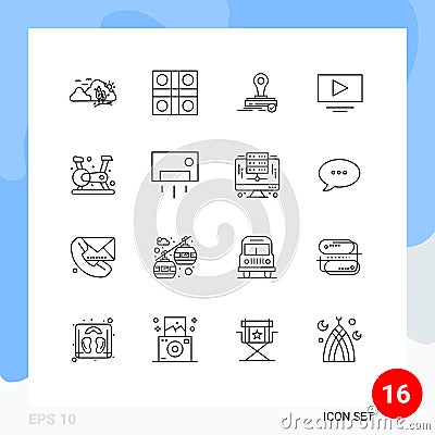 Pack of 16 creative Outlines of cycling, play, ludo game, video, press Vector Illustration