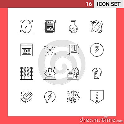 Pack of 16 creative Outlines of page, night, labe, sweet, fruit Vector Illustration