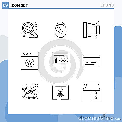 Pack of 9 creative Outlines of programing, design, custom, coding, favorite Vector Illustration