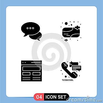Pack of 4 creative Solid Glyphs of bubble, header, chatting, shower soap, interface Vector Illustration